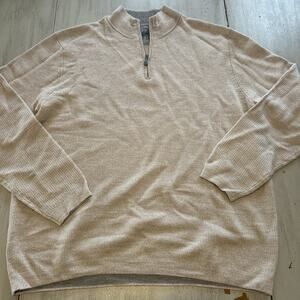 Raffi Tan 1/4 Zip Merino Wool Sweater Mens XL Preppy Gorpcore Cottage Cabin